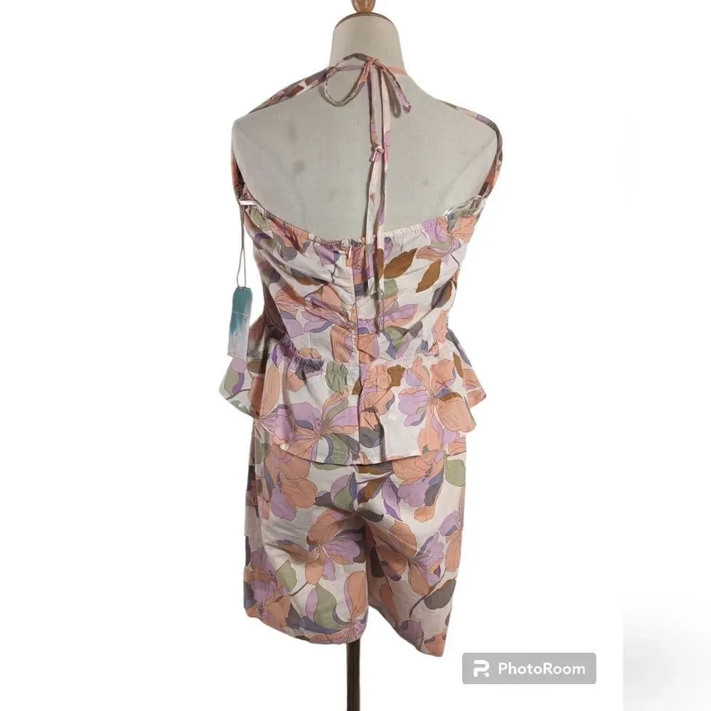 True Destinations Floral Peplum Romper NWT